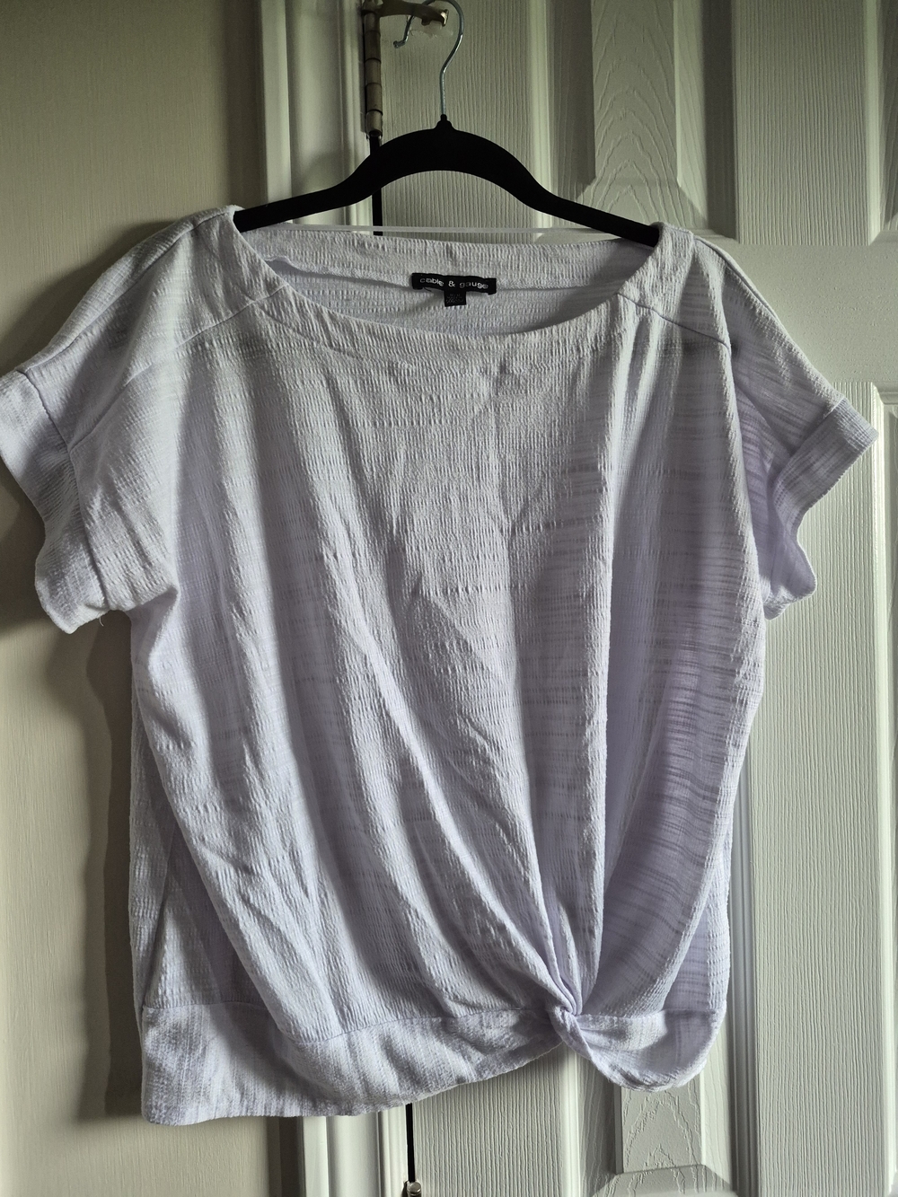 Cable & Gauge White Twist-Front Short Sleeve Top